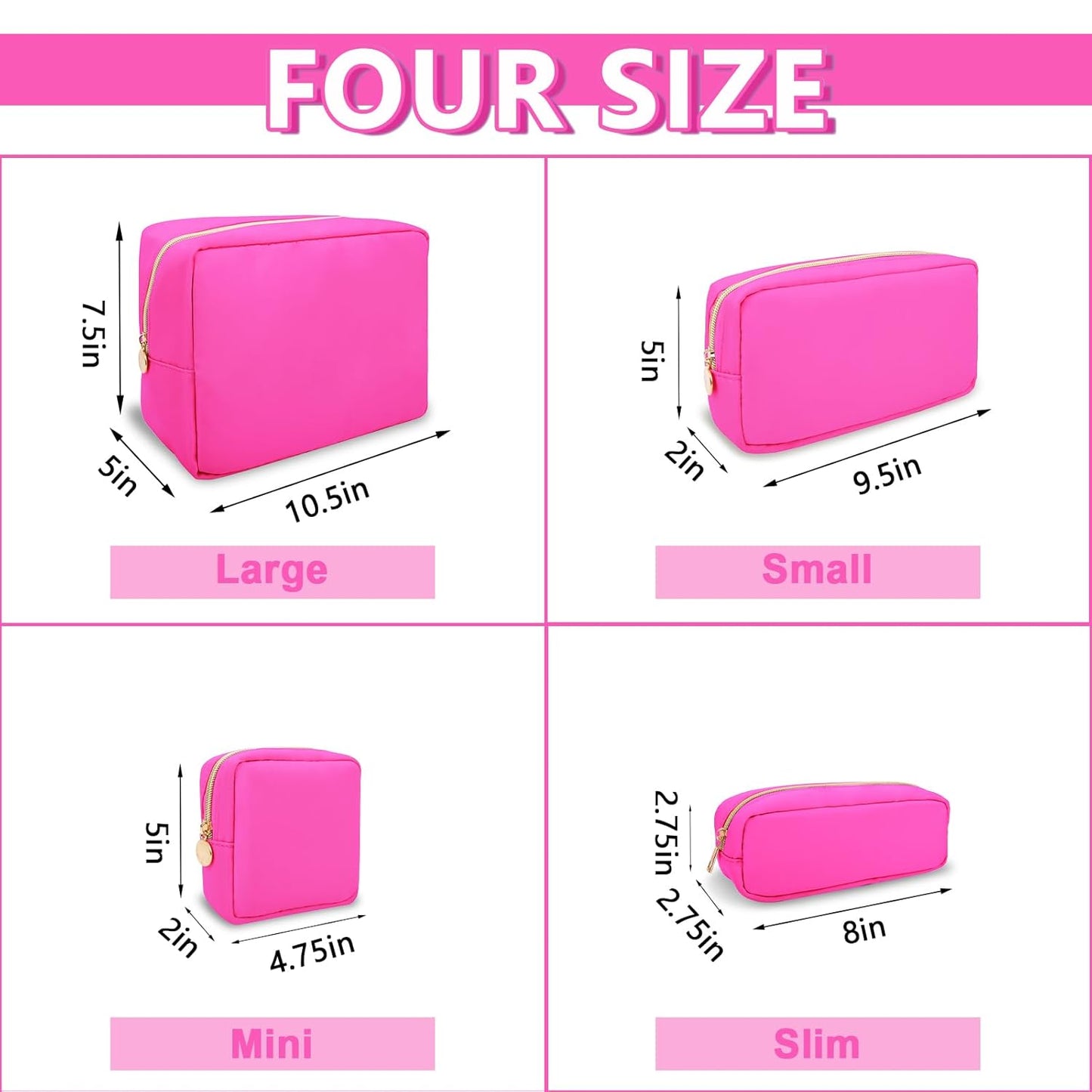 Large Makeup Bag Pouch,Nylon Women Travel Toiletry Storage Bag Preppy Cosmetic Bag for Girls,Big Makeup Organizer Bag Cute Zipper Pouch Skincare Bag for Sport Work Gift(Large-Bubblegum)