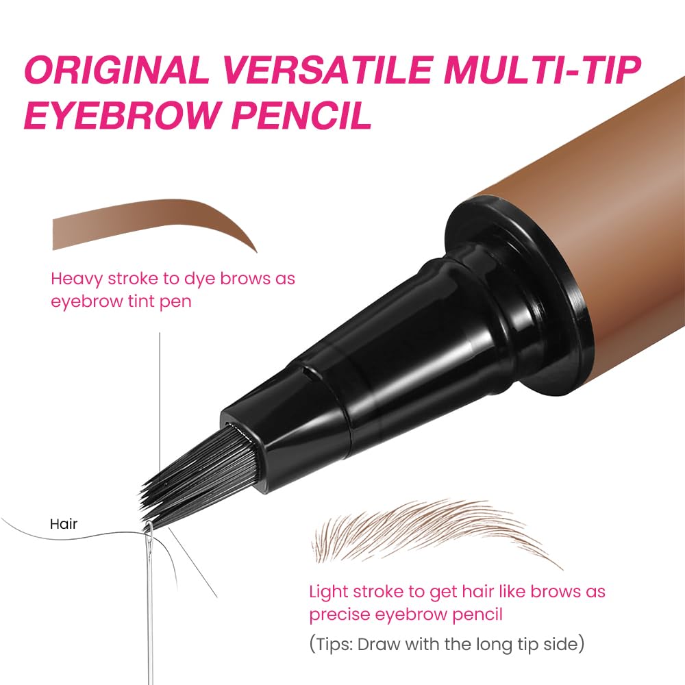 Kaely Microblading Eyebrow Pen with Multiple Fork Tips, Square Brush Magic Eyebrow Contouring Pen Waterproof, 3d Eye Brow Pencils for Women, Create Natural Hair-Like Brows, 101 Brown
