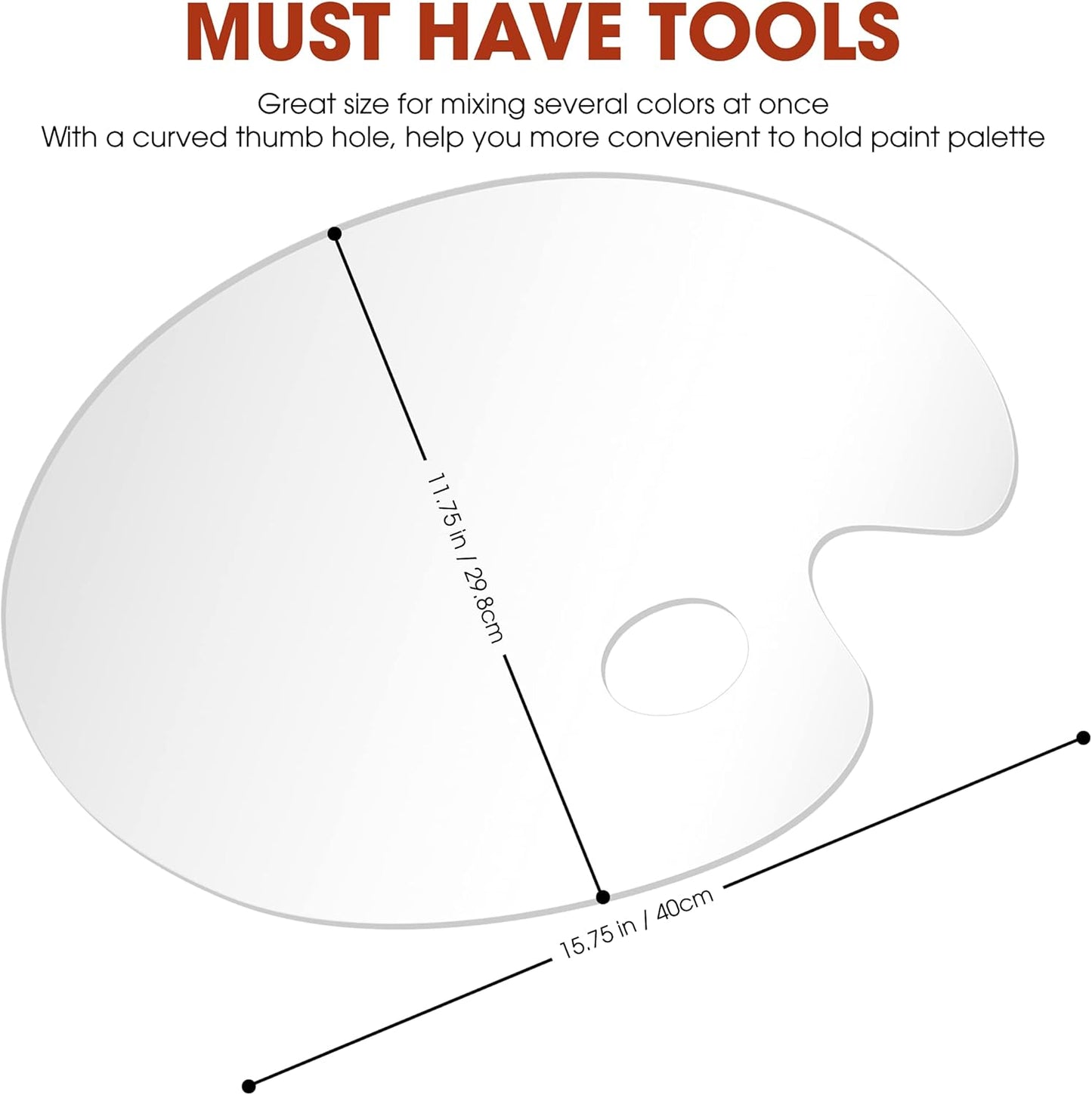 Large Acrylic Paint Palette 2pcs 15.7 x 11.8 Inches, Clear Oval-Shaped Non-Stick Acrylic Oil Paint Mixing Tray, Comfortable to Hold & Easy to Clean, for DIY Art Painting Plate (Big Size)