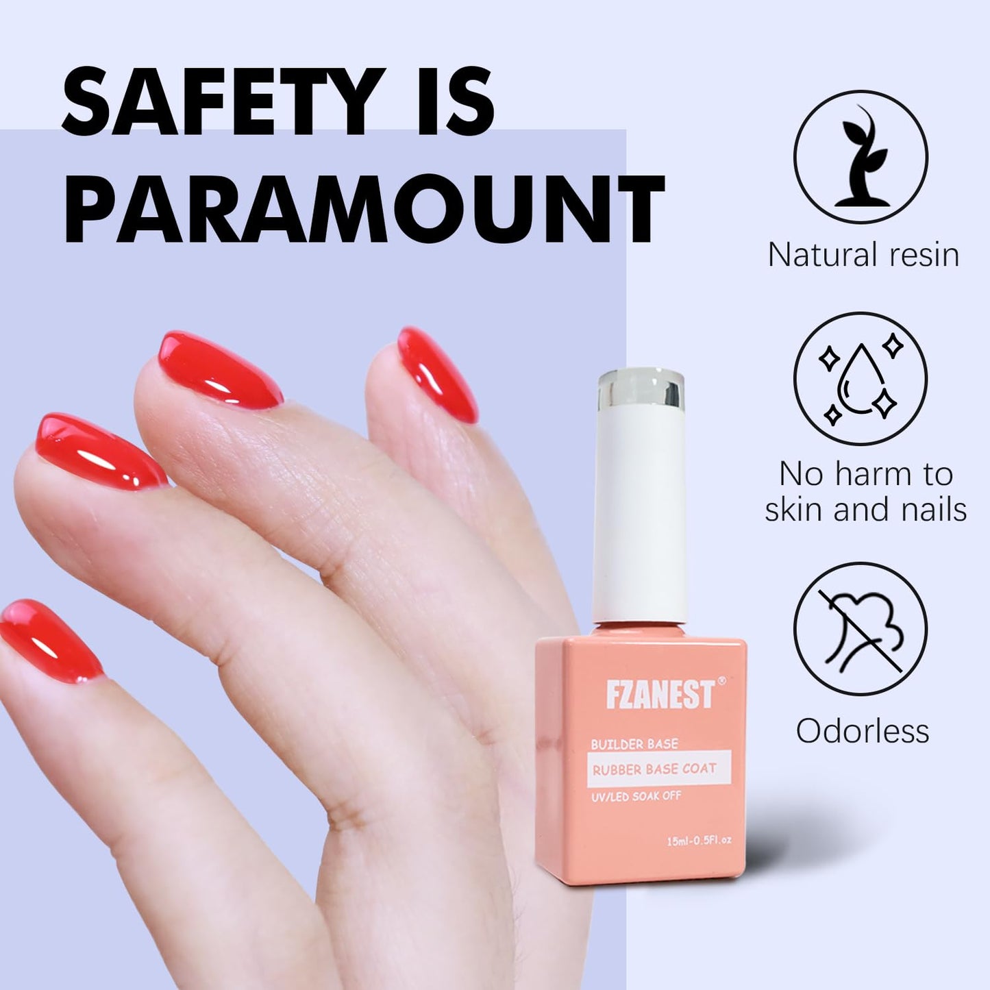 FZANEST Red Gel Polish Rubber Builder Base Coat Nail Strengthen Extension Harder for Thin Fragile Nails