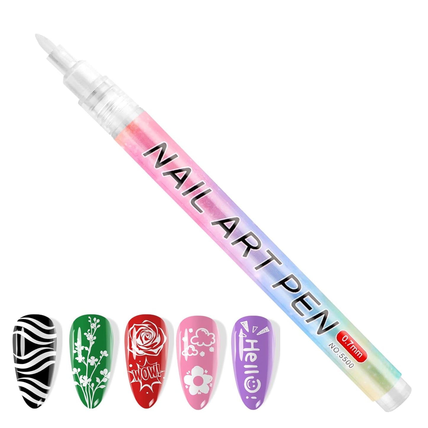 Kalolary 1PCS White Nail Art Pens，0.7mm Nail Polish Pens Quick Dry Long-last Nail Graffiti Dotting Painting Liner Nail Art Markers for DIY Nail Art Design