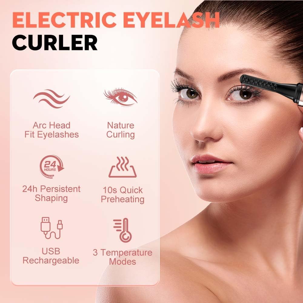 Heated Eyelash Curler, 2025 New Electric Eyelash Curler with LED Display, Portable Rechargeable Eye Lash Curlers Heated Makeup Tool for Women Girls (2Pcs White)
