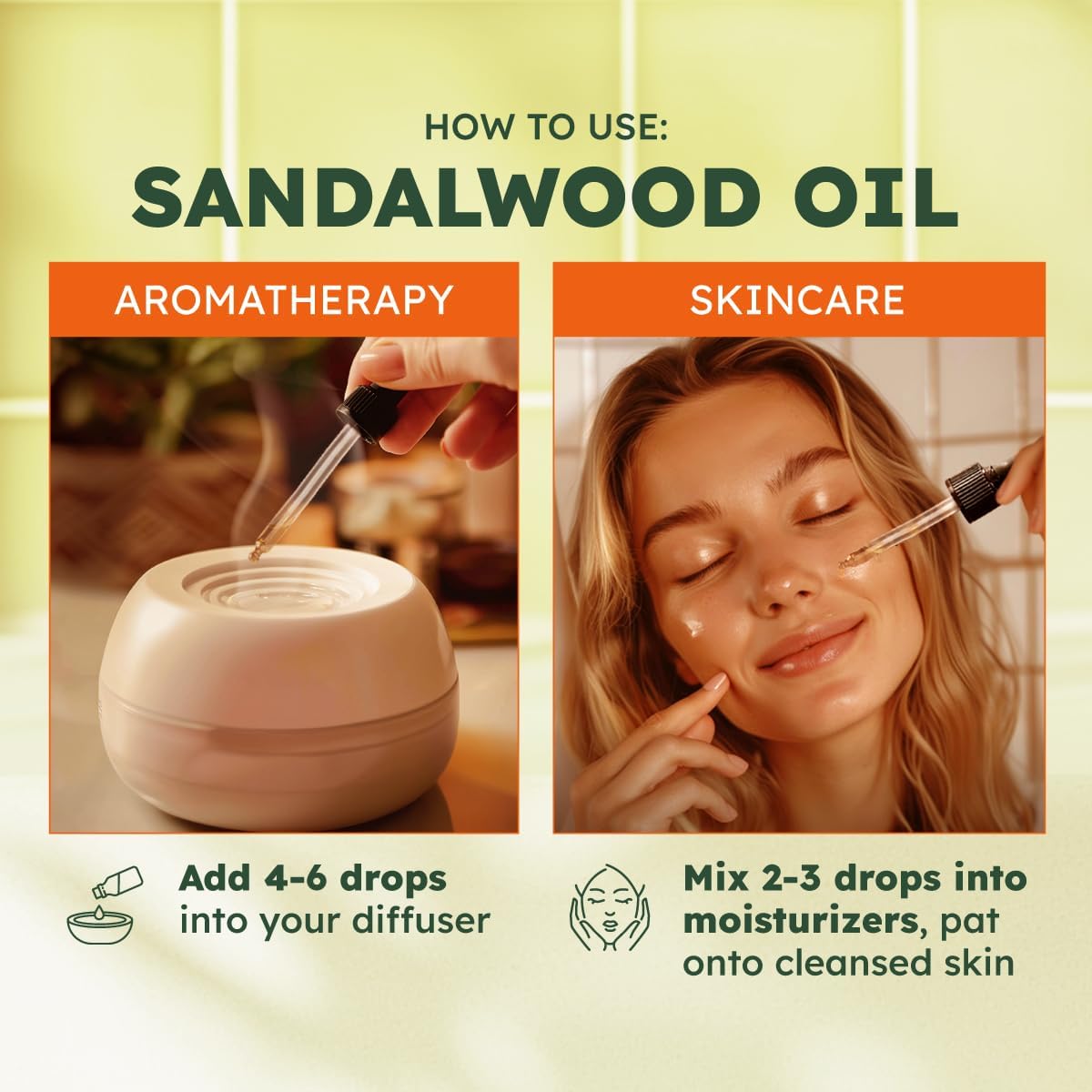 Kukka Sandalwood Essential Oil for Diffuser & Skin - 4 Fl Oz - Sandalwood Oil, Woody Scent, for Massage, Perfume, Hair, Aromatherapy, Candle, DIY Soap Making Scents