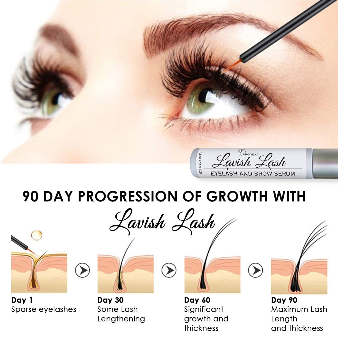 Hairgenics Lavish Lash – Eyelash Growth Enhancer & Brow Serum with Biotin & Natural Growth Peptides for Long, Thick Lashes and Eyebrows! Dermatologist Certified, Cruelty Free & Hypoallergenic.