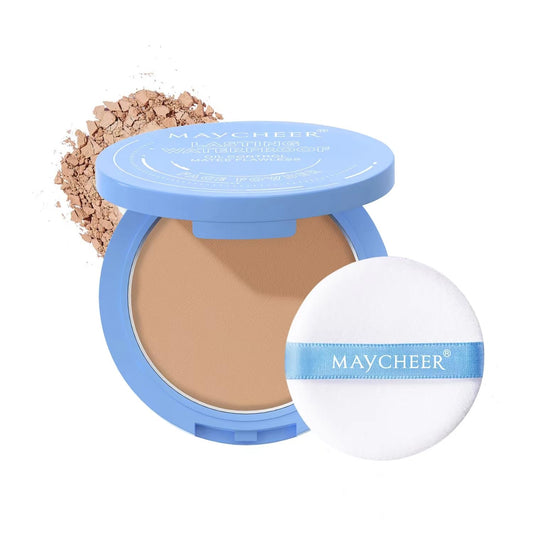 LAMUSELAND Pressed Powder Compact, Oil Control Brighten Skin 3 Color Face Powder, Whitening Highlighting Face Makeup Tools for Women Girls (JG05)