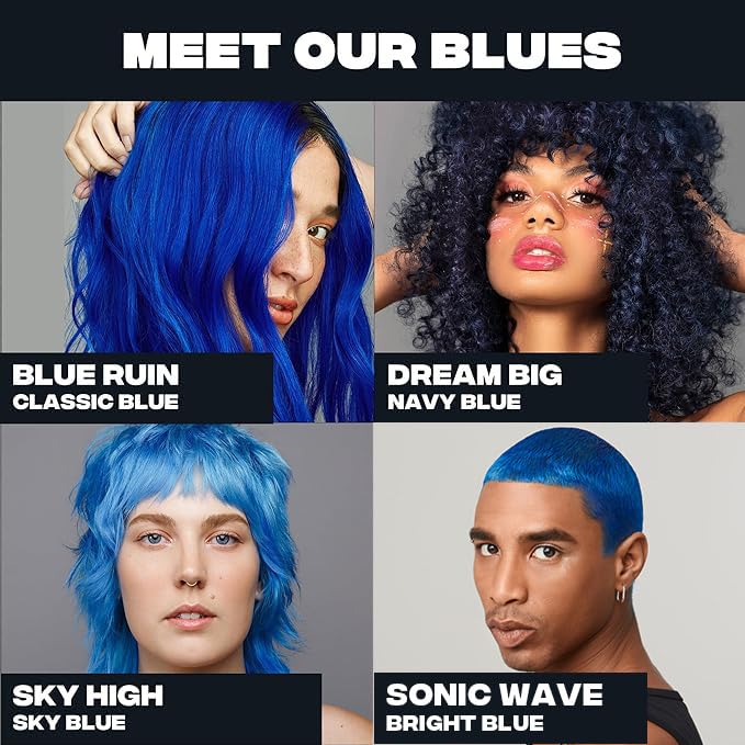 Good Dye Young Semi-Permanent Hair Color, Vegan and Cruelty-Free Blue Hair Dye, Last up to 24 Washes, Non-Damaging Conditioning Hair Color (5FL OZ, Blue Ruin)