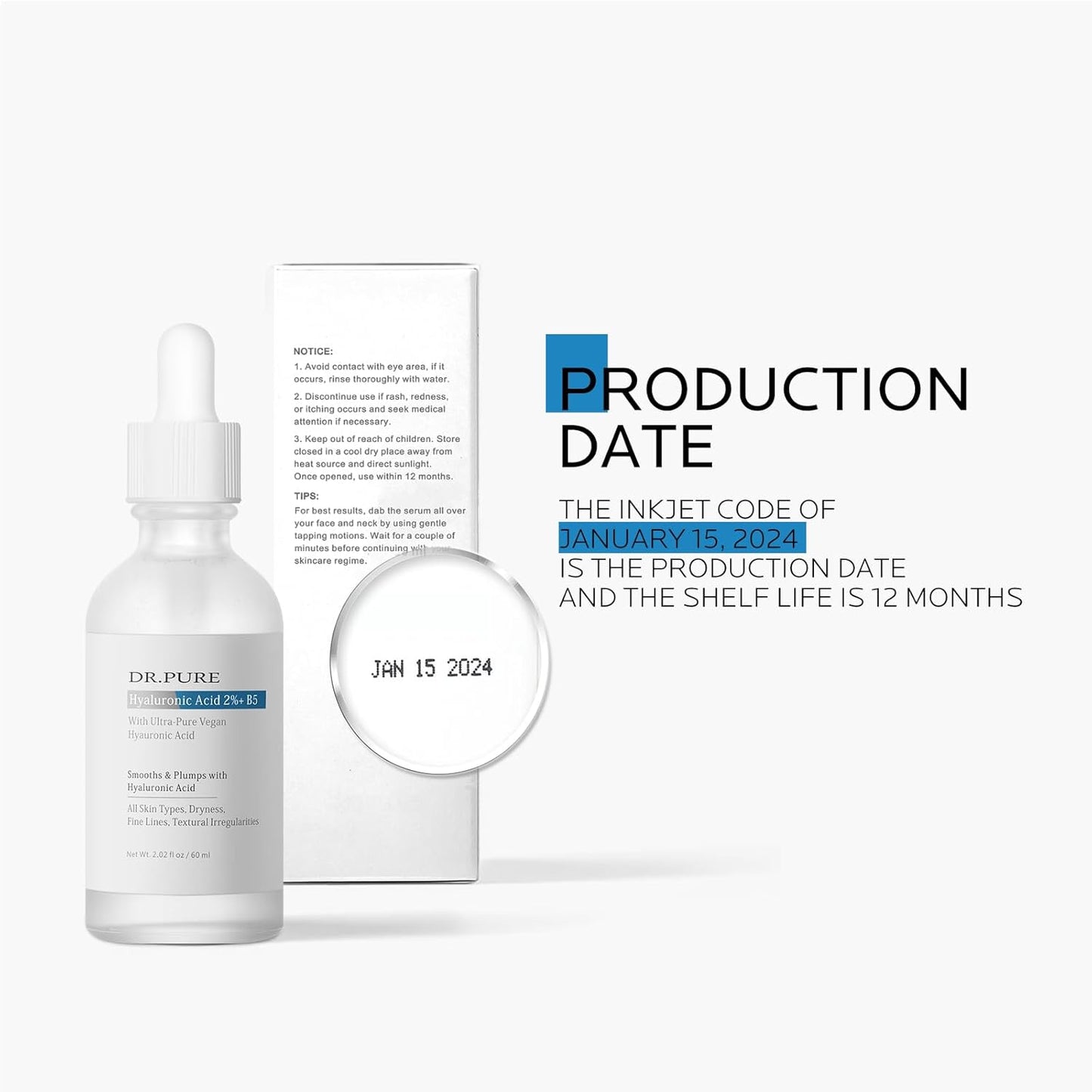 Hyaluronic Acid 2% B5 Serum: Dr. Pure Hydrating Moisture Repair Skin - Fine Lines Tightening Smoother Texture Night Serum 2 Fl Oz