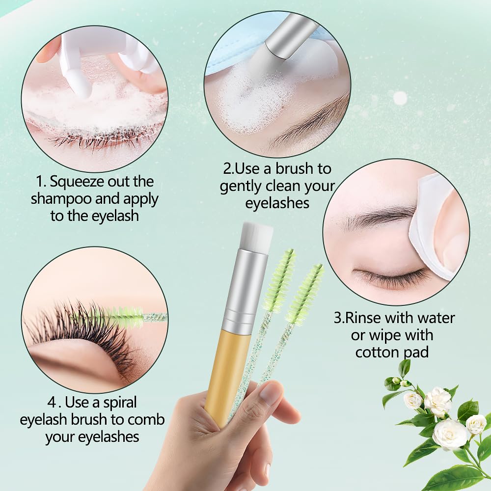 Lash Shampoo Kit Eyelash Extension Cleanser, Eyelash Shampoo for Lash Extensions, Lash Cleaner Eyelid Foam Cleaning Kit for Salon Home Use (Tea Tree)