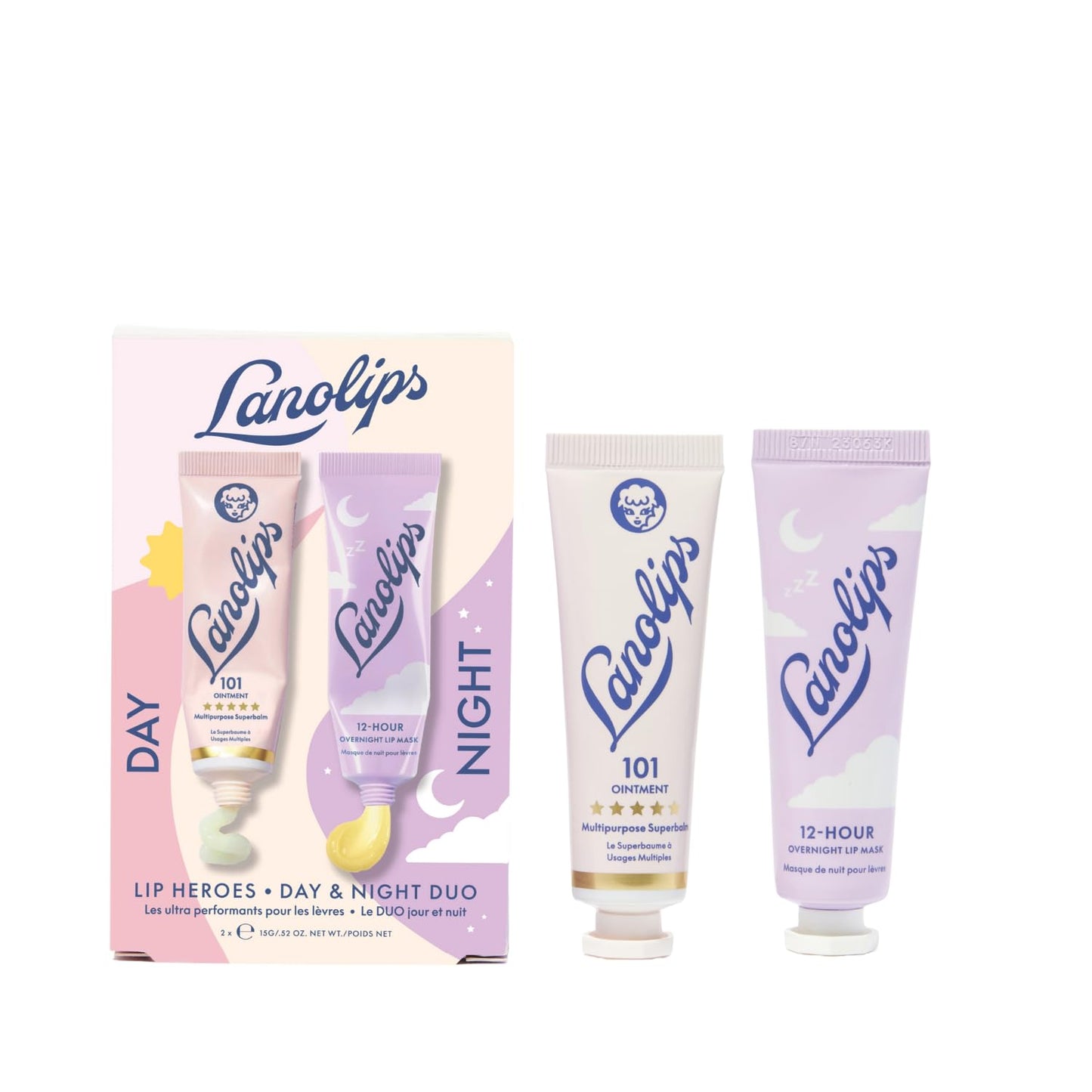 Lanolips 101 Lanolin Lip Balm & Overnight Lip Mask Duo - Heroes Kit for Complete Day to Night Care - Deeply Hydrating Moisturizer Set with Pure Lanolin Oil (2 Count)