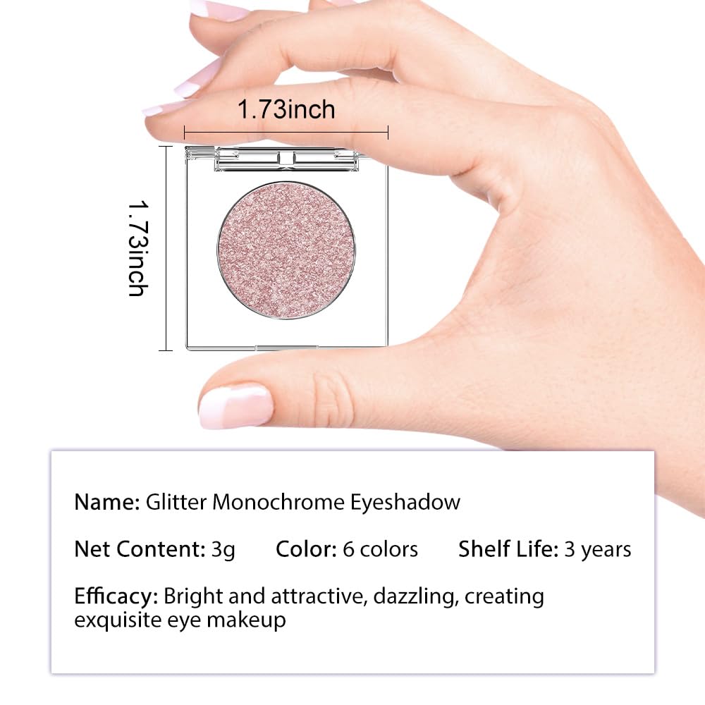 Glitter Shimmer Sparkle Eye Shadow Palette Makeup for Women, Shimmer Rose Gold Pink Glitter Metallic Holographic Iridescent Cream Iridescent Single Monochrome Eyeshadow Makeup