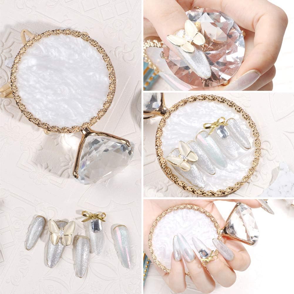 Golden Edge Resin Nail Art Palettes with Diamond Base Nail Mixing Palette Polish Color Mixing Plate Nail Holder Display Cosmetic Makeup Palette Tray Accessories