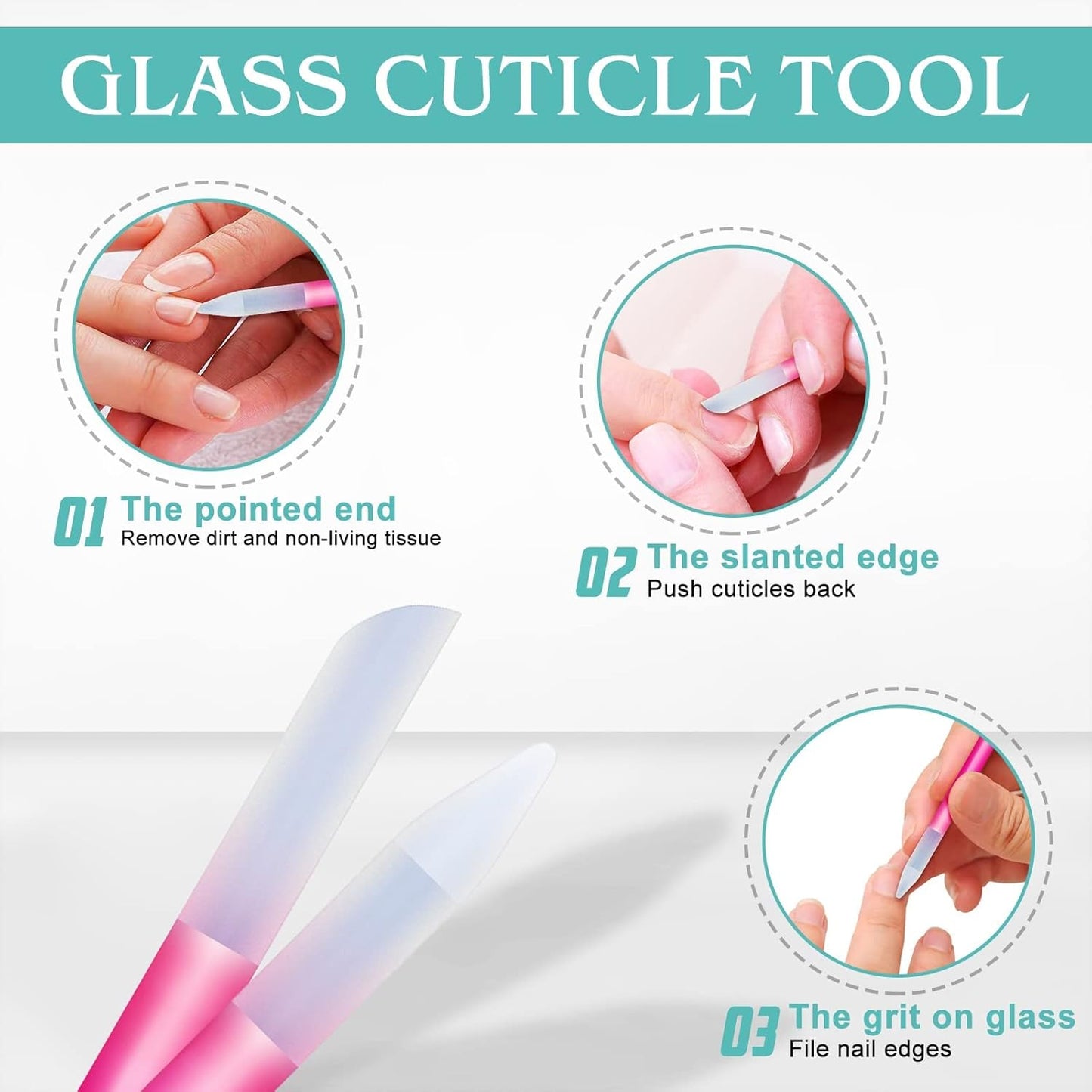 Glass Nail File Buffer with Case - 5PCS Nail Buffer and Nail Shiner Kit Glass Cuticle Pusher Nail Care for Men Women Nail Files for Natural Acrylic Nails Fingernail Files Manicure Tool