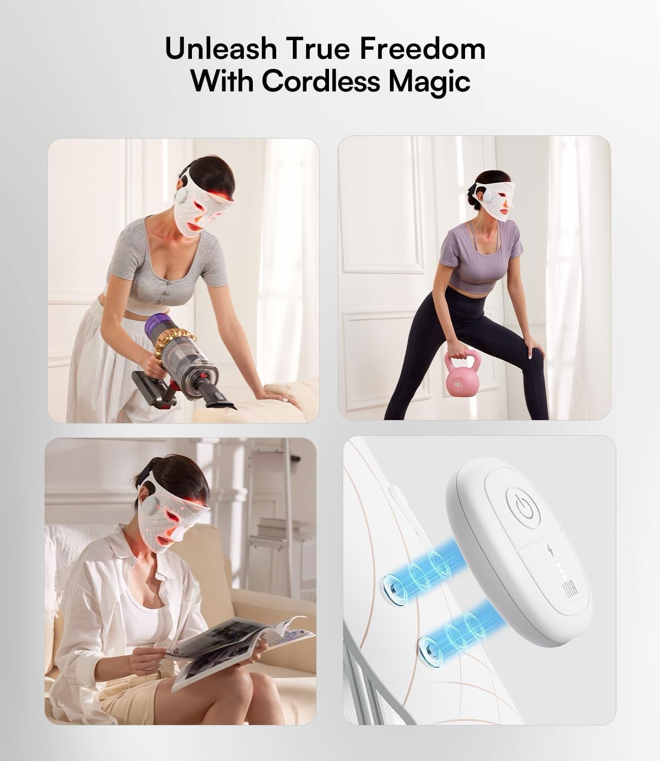 INIA Red Light Therapy Mask for Face, Glow Wireless LED Face Mask Light Therapy with Near-Infrared Red Light (NIR), Rechargeable and Ergonomic Design for Home & Travel