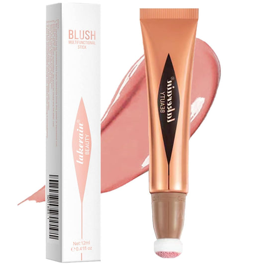 Go Ho Liquid Blush Beauty Wand,Soft Cream Blush Makeup,Liquid Blush for Cheeks Contouring with Cushion Applicator,Easy to Blend & Long Lasting & Smooth Natural Dewy Finish,01# Bliss Pink Blush Liquid