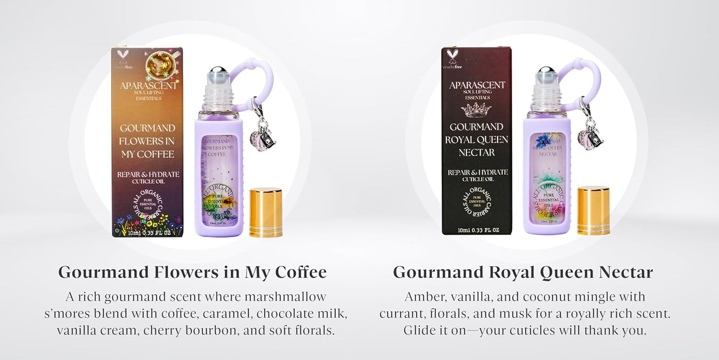 Gourmand Flowers in My Coffee Organic Nail Cuticle Oil Pen with Jojoba, Coconut MCT, and Rosehip for Nail Hydration, Growth & Strength, Travel Size Keychain(0.34 Fl Oz)