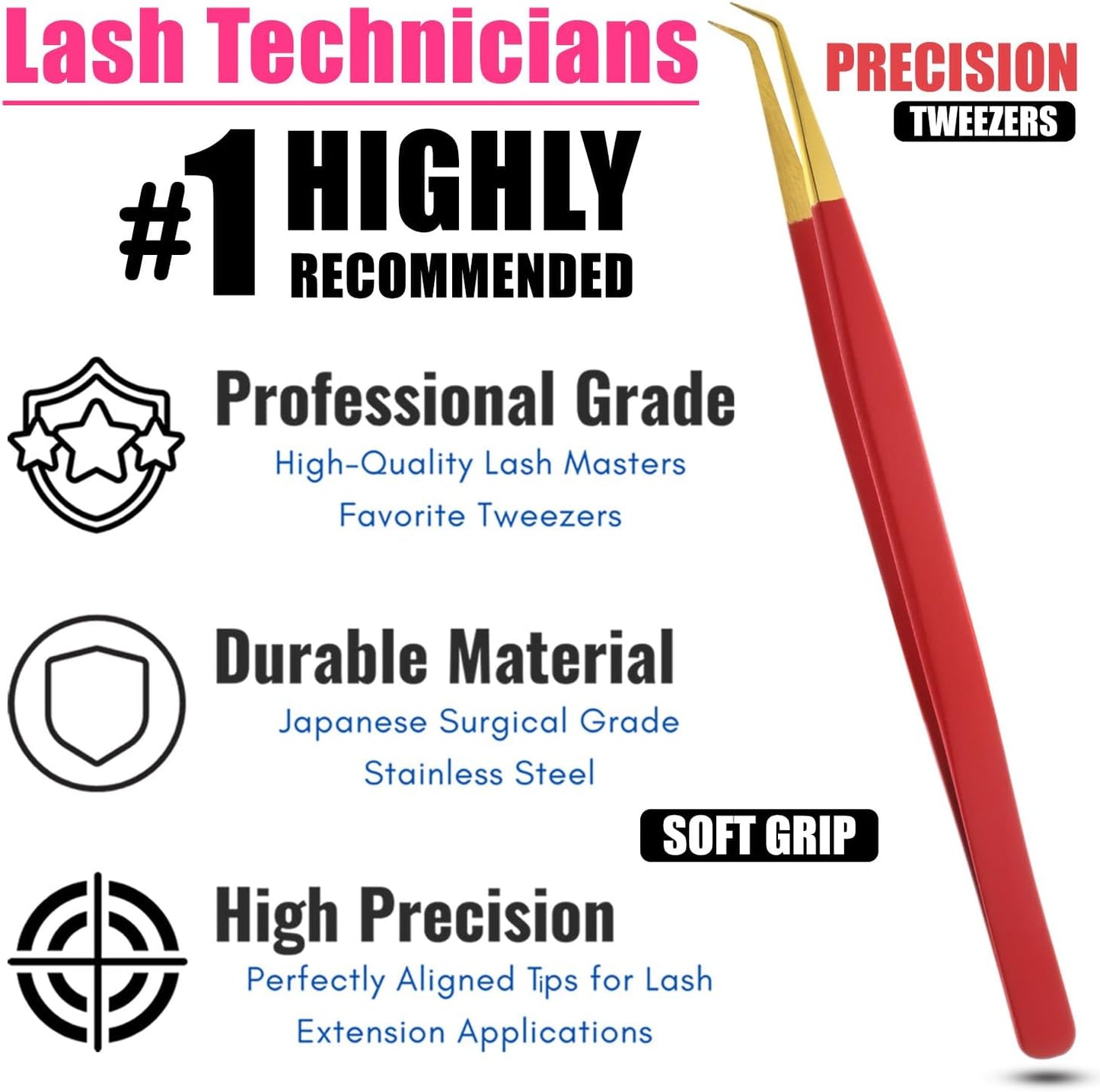 Isolation Tweezers for Eyelash Extension – 14cm Curved, Matte Red with Gold Tip, Stainless Steel, Best for Individual Isolation & Classic Lashes, Pinzas para Pestaña (Matte Red Gold Tip)