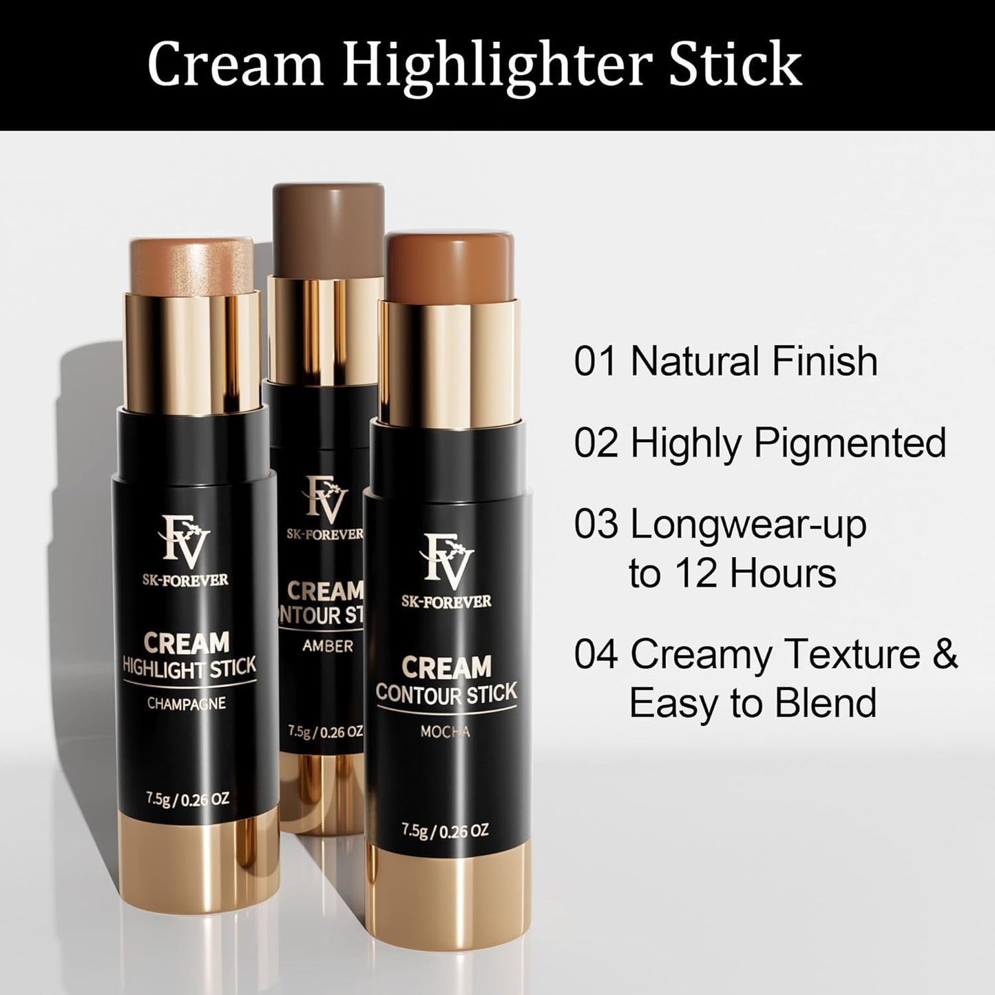 FV Cream Highlighter Stick, Blendable & Long Lasting Highlight Stick with Natural Finish, Shimmer Face Highlighter Makeup for Glowing Skin & Eyeshadow, Cruelty-free, 03 Champagne