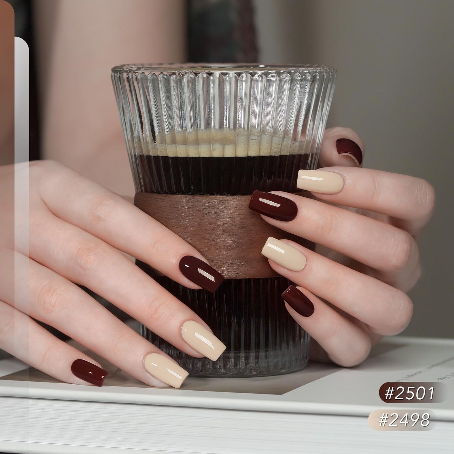 GAOY 42 Pcs Gel Nail Polish Kit, Brown Glitter Burgundy Red Colors All Seasons Gel Nail Polish Set with Glossy & Matte Top Coat and Base Coat for Salon and DIY Manicure at Home