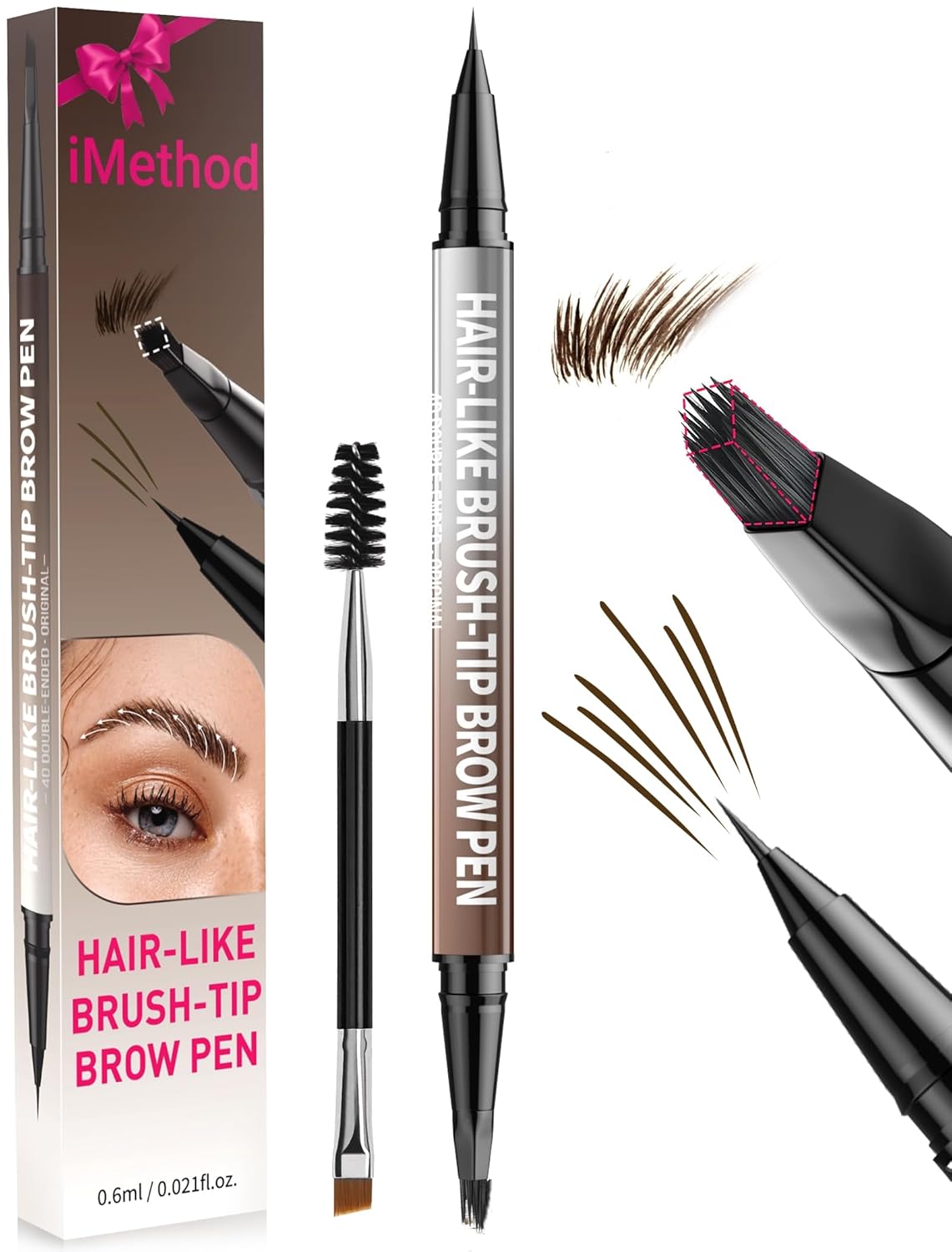 iMethod Eyebrow Pen - Eyebrow Pencil,2-in-1 Eyeliner Dual-Ended Microblading Eyebrow Pencil Long Lasting Waterproof Hair-Like Brow Pencil,with Eyebrow Brush,Eyebrow Pencils for Women,DarkBrown