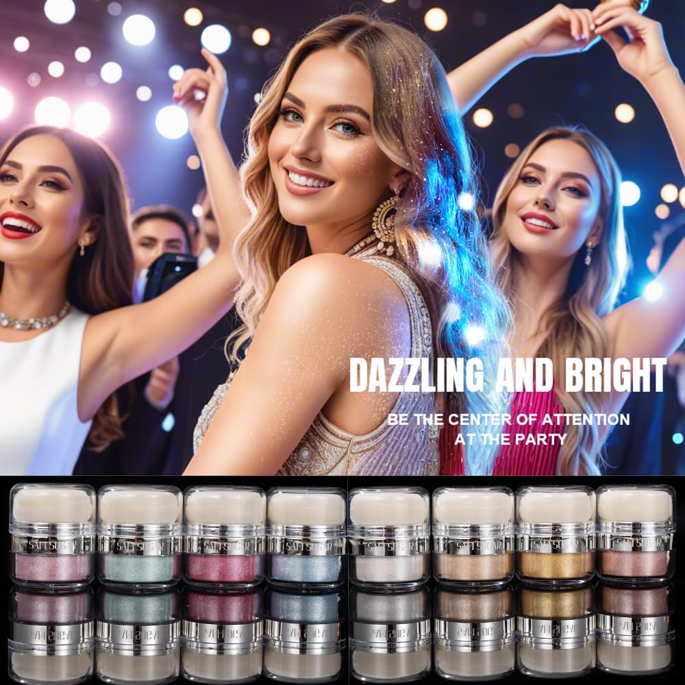 Glitter Body Highlighter Powder Body Shimmer Sparkle Face Brightening Highlighter Powder for Face Eyes Body Glow Makeup With sponge head（02#）