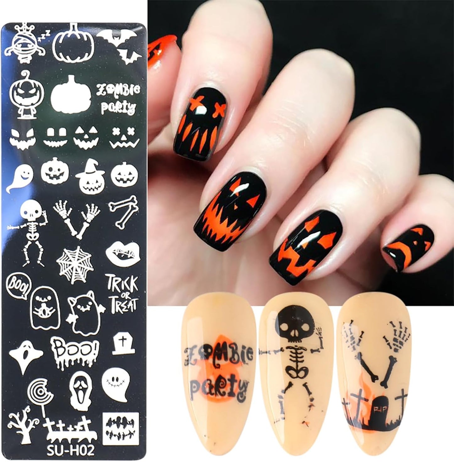 Halloween Nail Stamping Plate Art Stamping Kits DIY Printing Tools with Pumpkin Bat Witch Spider Owl Ghost Face Design Fashion Nail Stamp Art Decoration for Women 6Pcs