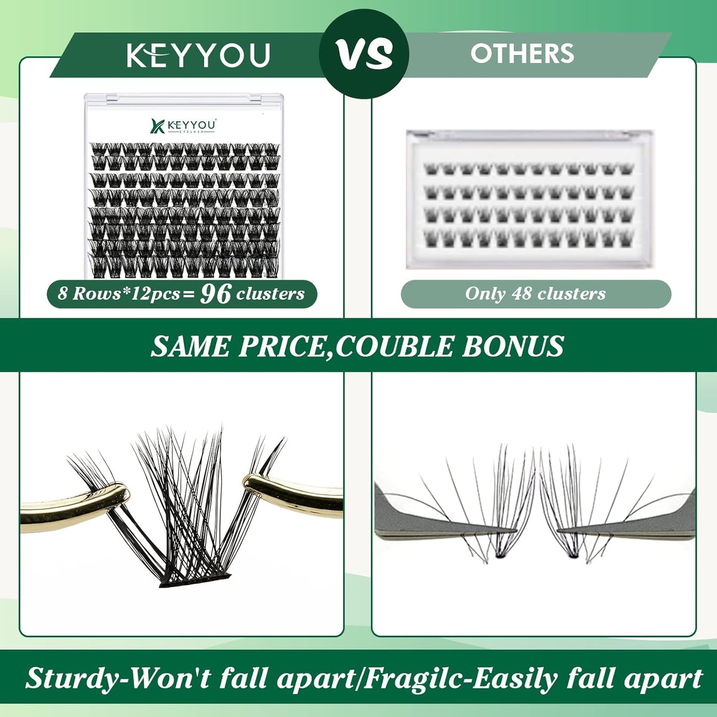 Lash Clusters 96pcs Individual Lashes Y01 D Curl 16mm Cluster Lashes KEYYOU Volume Wispy Lash Extension Soft&Comfortable Easy DIY at Home(Y01,D-16mm)