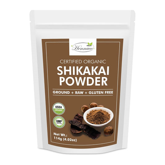 hennaco Organic Shikakai Powder| Acacia concinna Powder| Natural Hair Cleansing & Conditioning| Organic Hair Wash Powder| Shikakai Powder for Hair| 114 Grams (4 OZ)