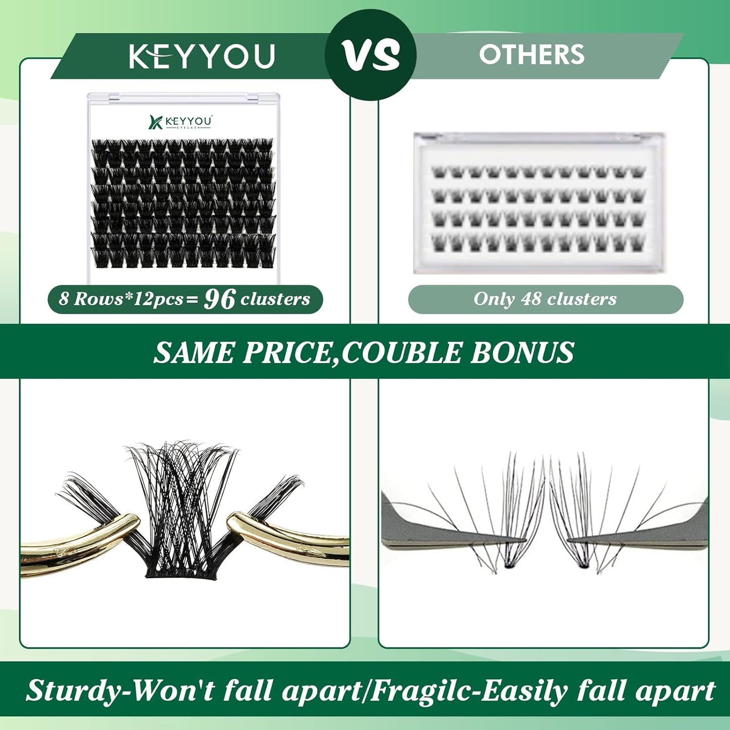 Lash Clusters 96pcs Individual Lashes Y02 D Curl 10mm Eyelash Clusters KEYYOU Volume Wispy Lash Extension Soft&Comfortable Easy DIY at Home(Y02,D-10mm)