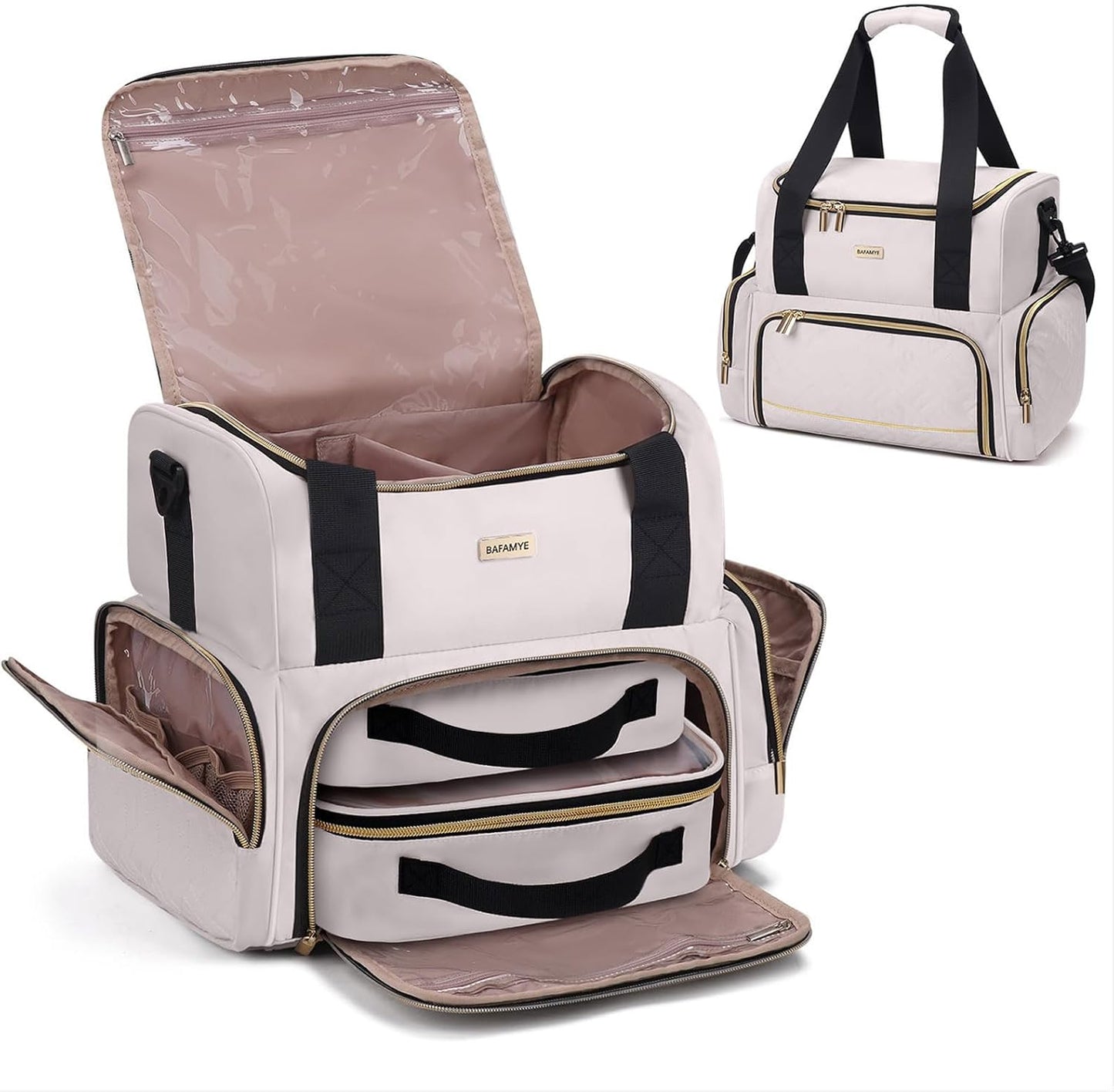 Large Makeup Cosmetic Bag with 2 Removable Case, Double Layer Travel Makeup Organizer Case, travel Toiletry Bag For Women