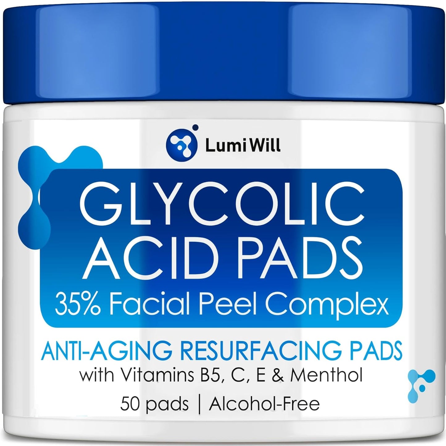 Glycolic Acid Pads - Exfoliating Pads with Glycolic Acid, Vitamins B5, C, E & Menthol - Peel Pads for Acne - Anti-Aging Glycolic Acid Resurfacing Pads for Fine Lines and Wrinkles - 50 Pads