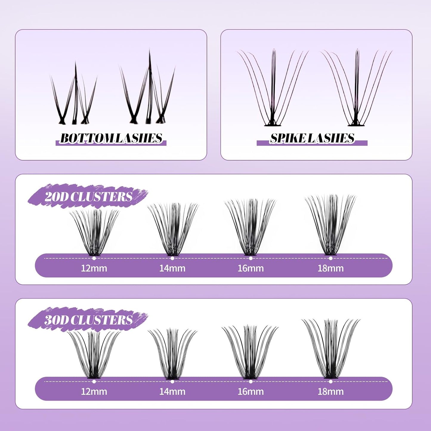 Lash Clusters With Bottom Lashes 356PCS 40D/50D Multi-types Fluffy Lash Clusters C/D Curl Wispy Individual Lashes Spike Volume Cluster Eyelash Extensions By Wendy Lashes(40/50D-0.07D)