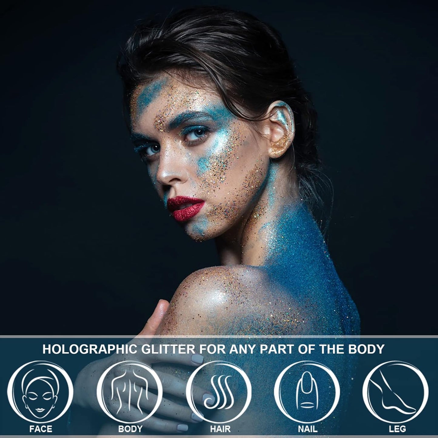 Holographic Face Glitter Gel Body Shimmer Makeup for for Hair, Face, Clavicle, Arm, Nail, Eyeshadow, Long Lasting Waterproof Mermaid Sequins Party Glitter for Rave Festival, 1.35oz (Luminous Blue)