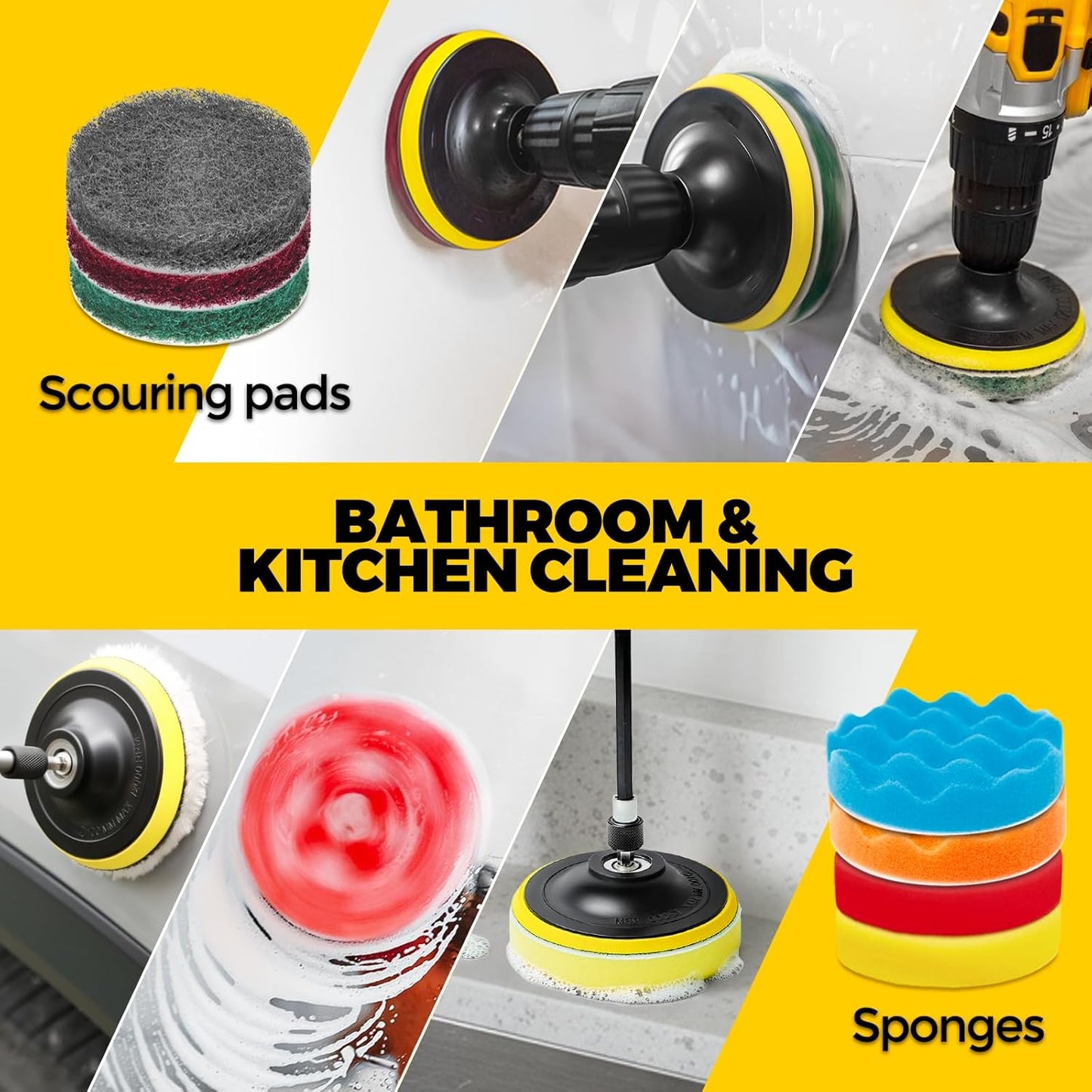 Holikme 22Pack Drill Brush Attachments Set, Scrub Pads & Sponge, Buffing Pads, Power Scrubber Brush, Car Polishing Pad Kit,Wax Applicator Pad,Car Cleaning Kit,Cleaning Supplies,Masonry Brushes,White