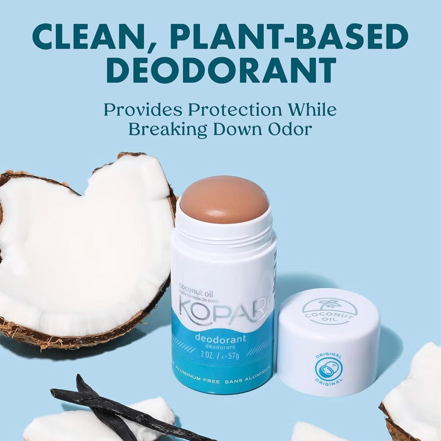 Kopari Aluminum Free Coconut Deodorant, Non Toxic & Clean Plant-Based, No Parabens or Baking Soda, Long Lasting Protection, Original & Charcoal 2 Pack