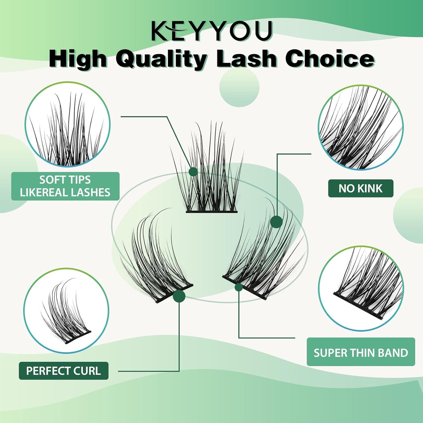 Lash Clusters 96pcs Individual Lashes D Curl 10mm Eyelash Clusters KEYYOU Volume Wispy Lash Extension Soft&Comfortable Easy DIY at Home(Y15,D-10mm)
