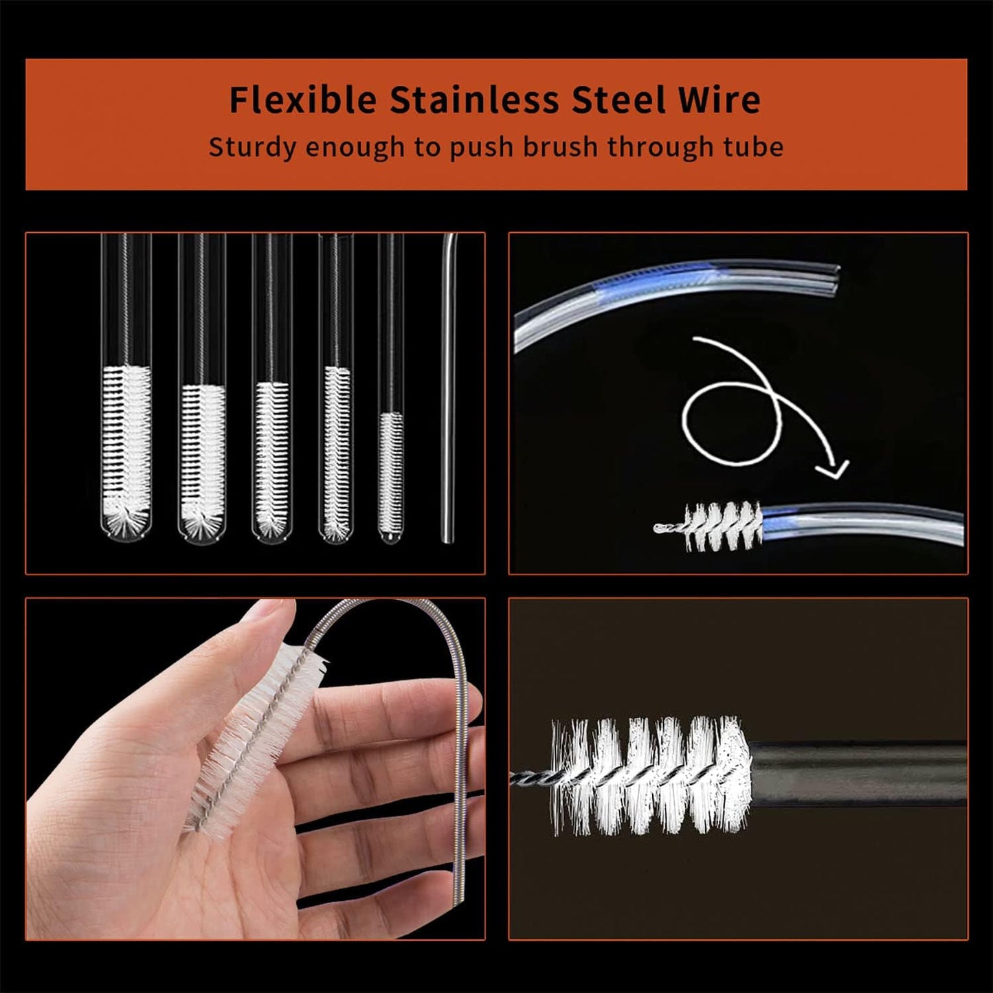 10 Pcs Flexible Drain Brush Straw Cleaner Brush Set,Pipe Cleaners Brush,61Inch Stainless Steel Double-Ended Hose Brush 8.2Inch Nylon Long CPAP Tube Cleaning Brush for Home Kitchen Sink Plumbing(White)