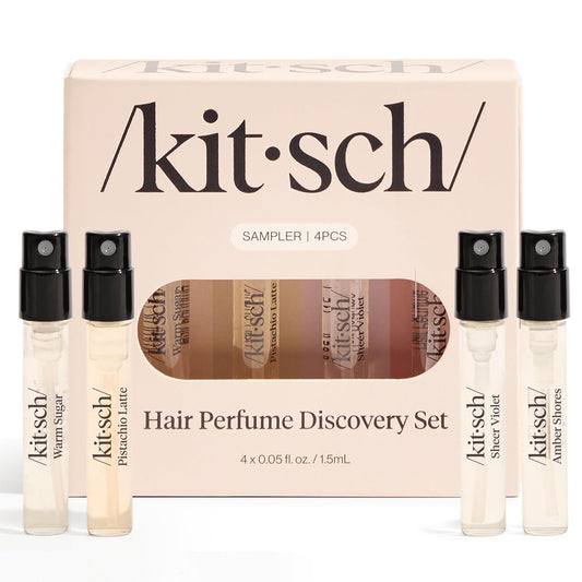 Kitsch Hair Perfume For Women (Discovery Set) - Pistachio Latte, Warm Sugar, Sheer Violet & Amber Waves - Patented Odor-Eliminating Technology, Hair Spray and Body Mist - 4 x 1.5ml