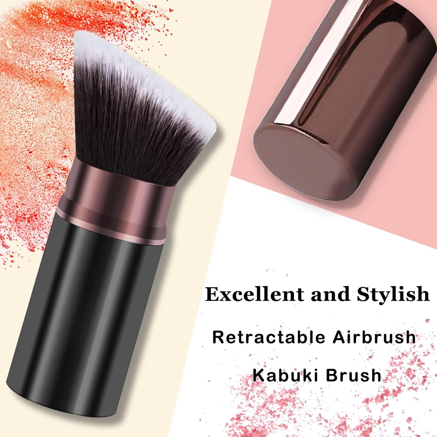 Kabuki Makeup Brush, Retractable Travel Powder Foundation Makeup Brush Face Blush Brushes for Blending Liquid, Bronzer, Buffing, Sunscreen,Flawless Cosmetics
