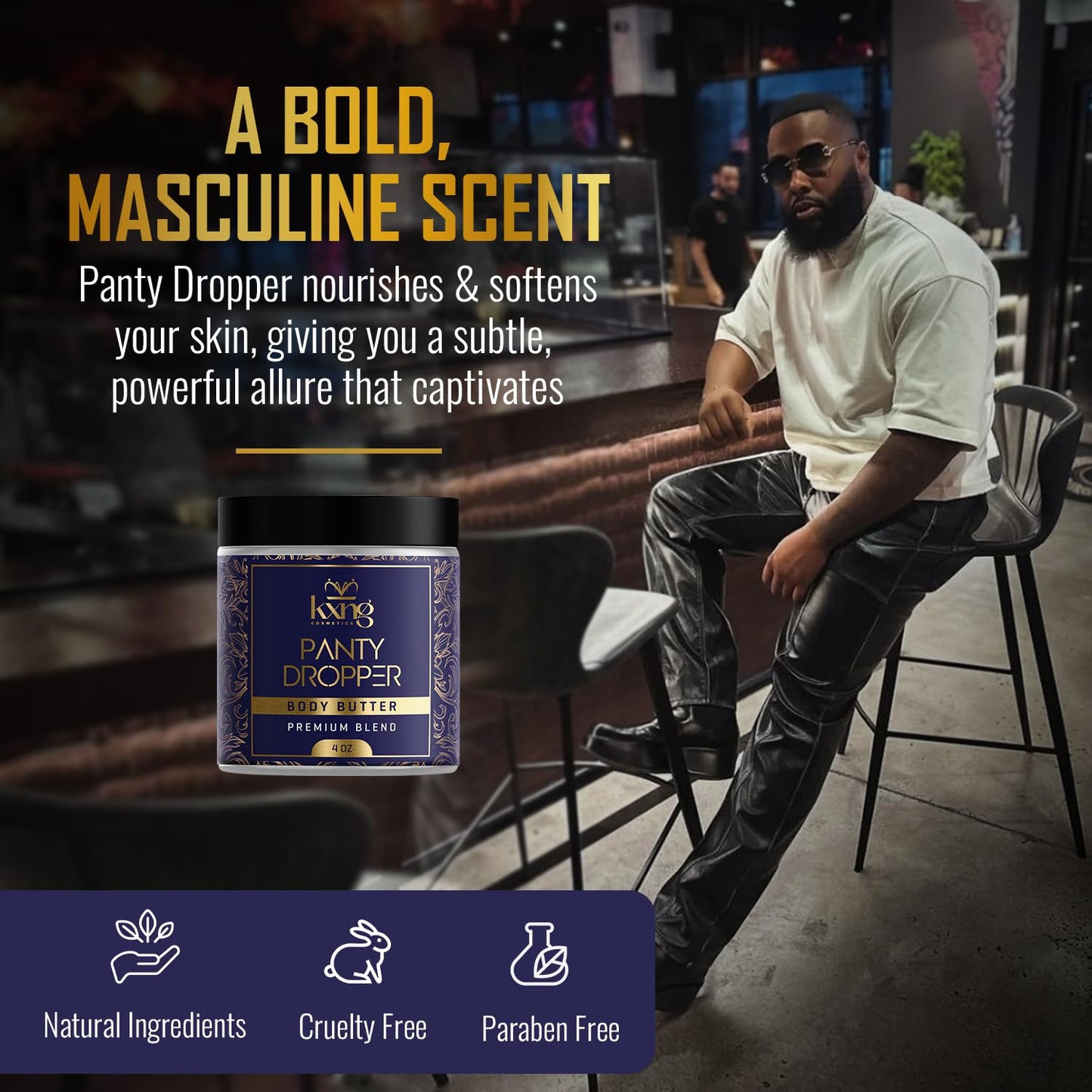 KXNG Cosmetics, Body Butter, Organic Skin Care for Men and Women, Body Moisturizer Lotions and Creams, Raw Shea Butter, Cocoa Butter, Mango, Coconut Oil, Hand, Foot, All Skin Types (Panty Dropper)