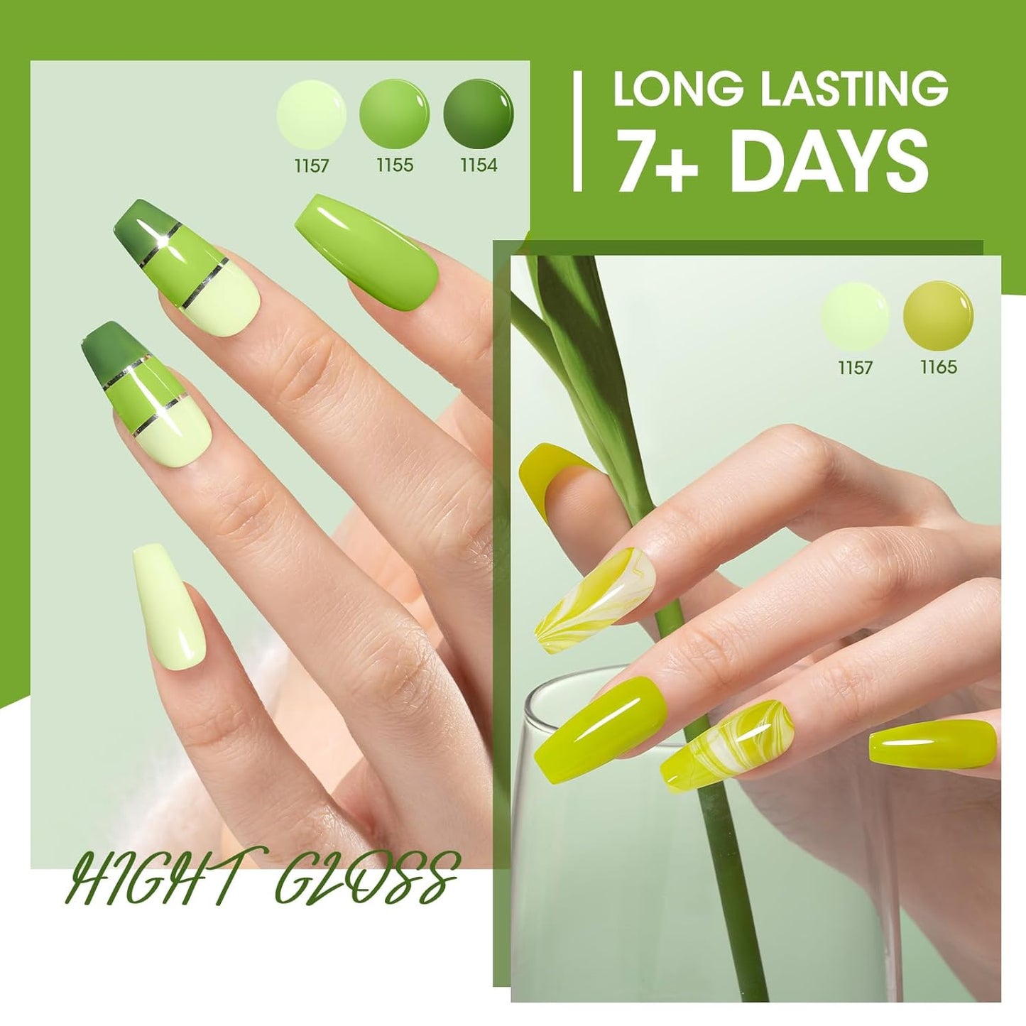GELLEN Green Nail Polish Non Gel, Fast Air Drying Traditional Regular Green Nail Polish Spring Summer Full Size 6 Colors Lemon Olive Avocado Grass Mint Lime Set for Women Manicure St. Patrick's Day