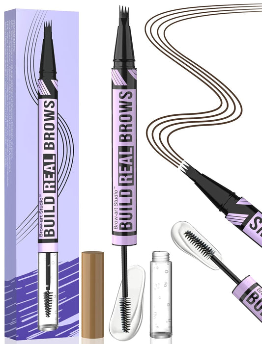iMethod Eyebrow Pen and Eyebrow Gel - Eyebrow Pencils for Women with 4-Fork-Tip & Brow Gel Clear, Magical 2-in-1 Dual-Ended Brow Pen for Fuller-Looking Defined Brows, Stay All Day, Dark Brown