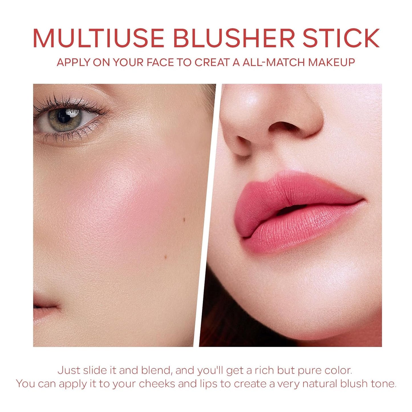 KYDA Water Jelly Tint Blush, Red, Jelly Tinted Makeup Stick, for Lips and Cheek Stain, Buildable Watercolor Finish, Lasting Moisturising