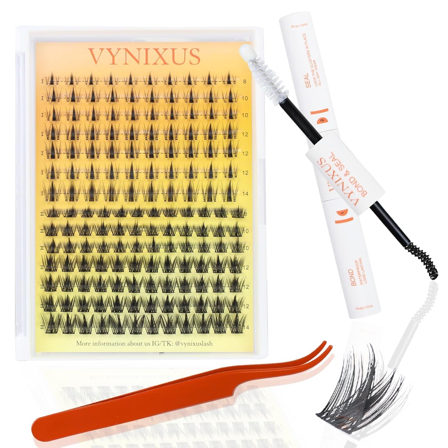 Lash Clusters Kit Eyelash Clusters DIY Lash Extension Kit with Lash Bond and Seal Waterproof Eyelash Tweezers Wet-Look Cluster Eyelash Extensions Kit (Set Fairy/Magic-0.07D-Mix8-14)