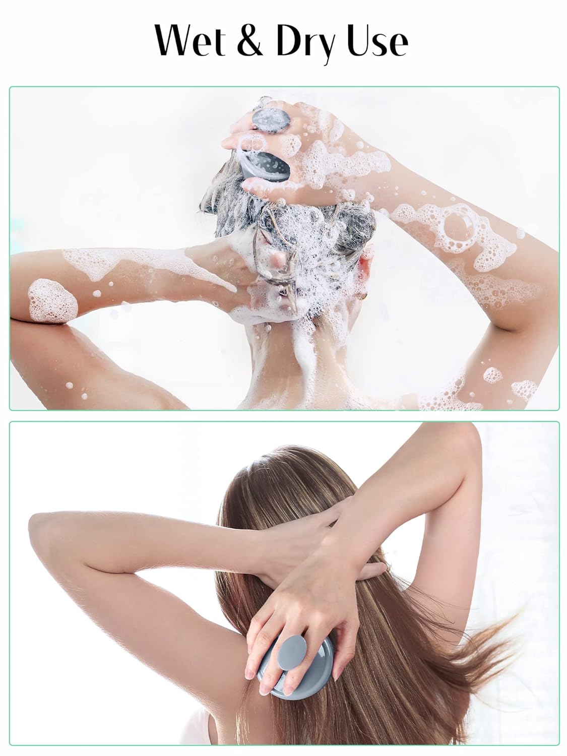 HEETA Scalp Massager Hair Growth, Soft Silicone Scalp Scrubber Shampoo Brush for Exfoliation, Dandruff Removal Head Massage Stress Relax, Wet & Dry Use for Thick Thin Curly Hair Care, Sky Gray