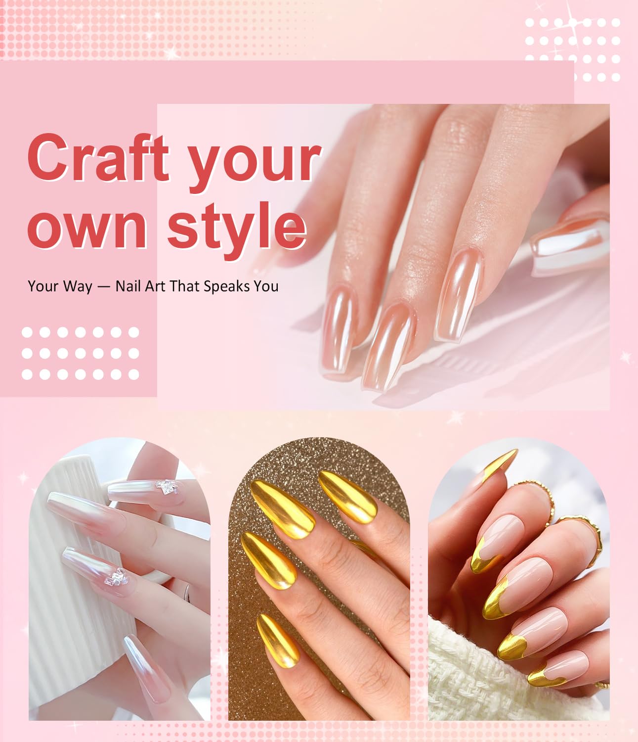 Gold Chrome Nail Powder BISHENGYF -【Magic Mirror Effect】 Pearl Chrome Nail Powder White Clear Aurora Mermaid Iridescent Nail Chrome Powder Pigment Glitter Dust for Manicure Decoation DIY