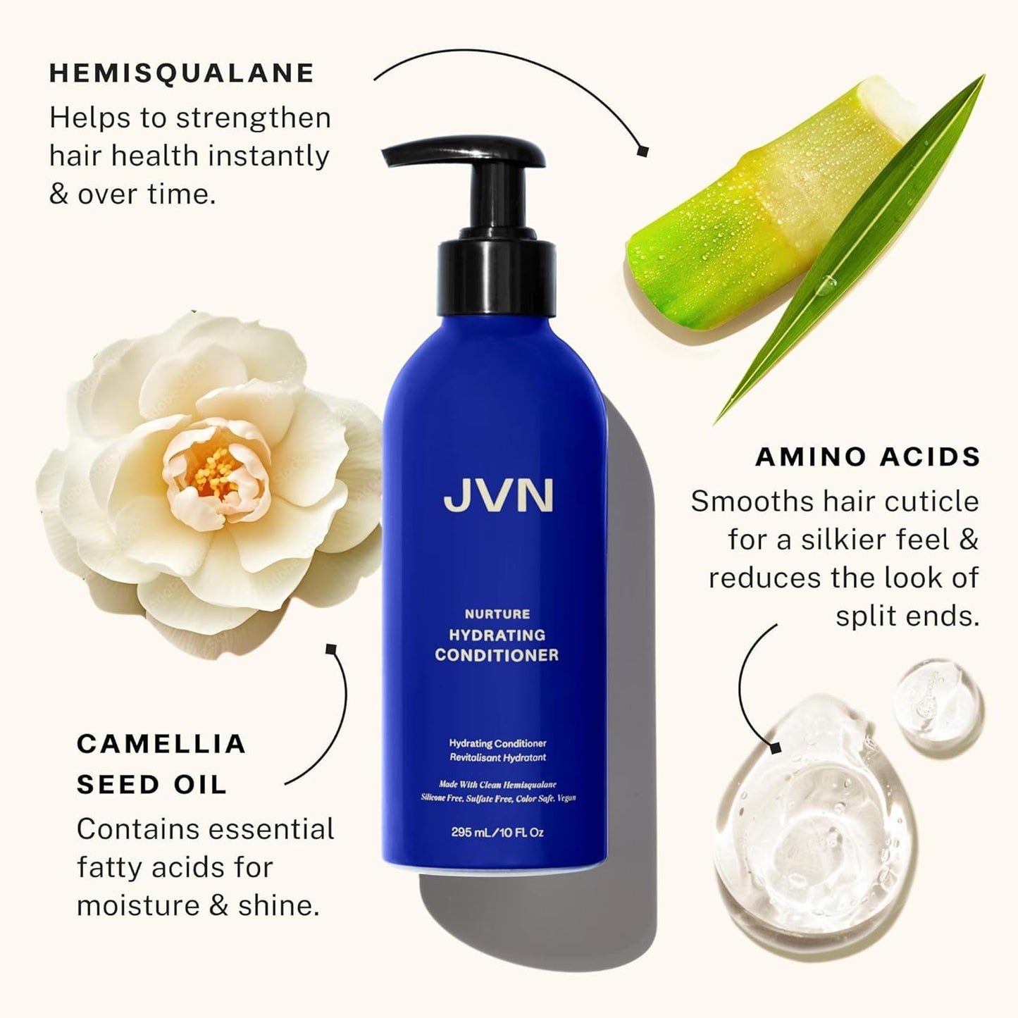 JVN Nurture Hydrating Shampoo & Conditioner (20 Fl Oz), Nurture Shampoo & Conditioner for All Hair Types, Detangles & Softens Hair, Made with Clean Hemisqualane