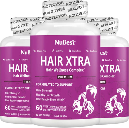 HairXtra - Hair Regrowth Vitamin for Faster Hair Growth - Hair Growth Vegan Capsules - Hair Thickening with Biotin, Zinc, MSM, B Vitamins, Choline - Hair Supplement, Hair Regrowth for Adults - Pack 3