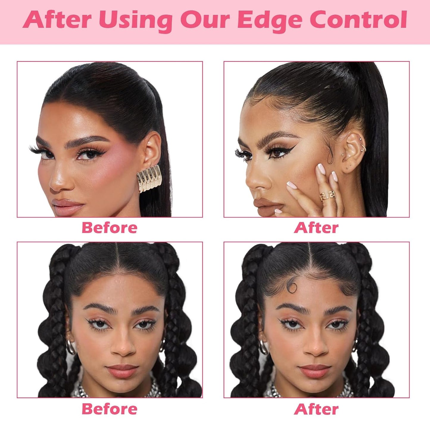 Goiple Edge Control Wax for Women Strong Hold Non-greasy Edge Smoother Strawberry Scent Edge Control Wax + Edge Scarf + Hair Bonnet, Pink