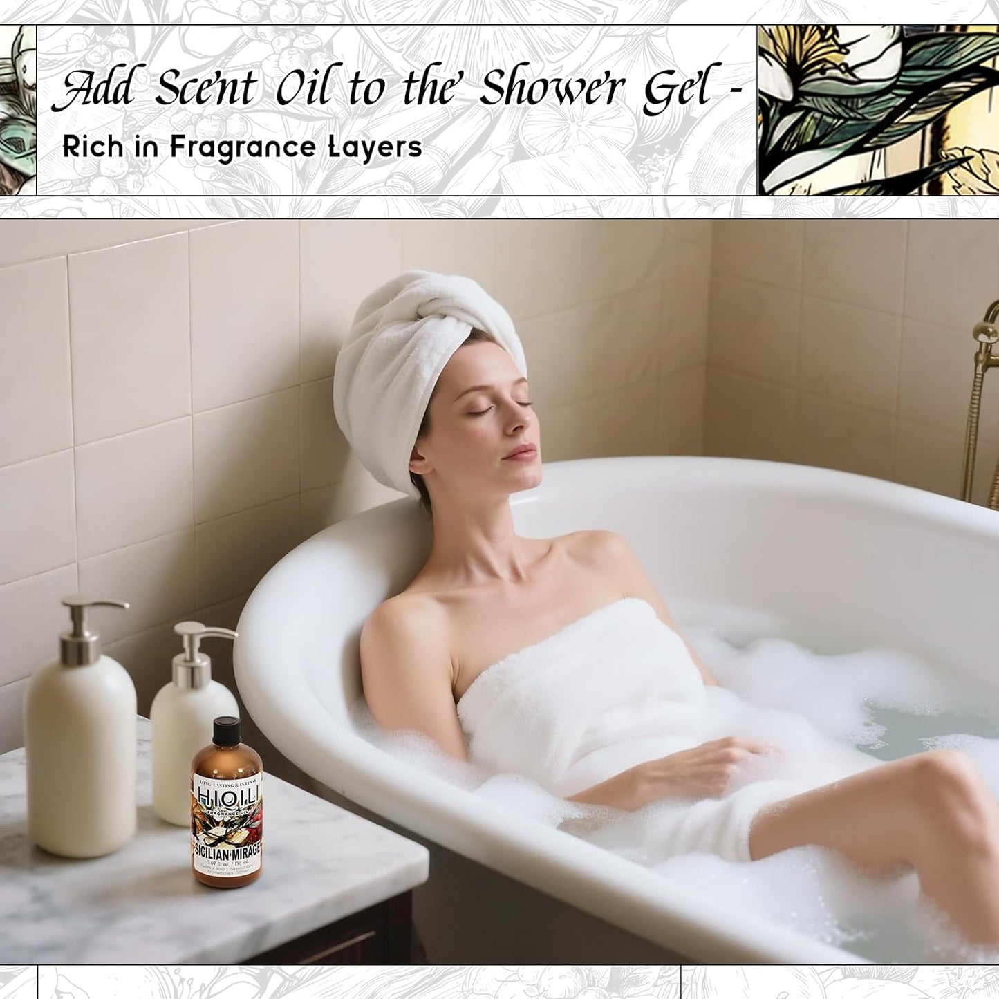 HIQILI Sicilian Mirage Fragrance Oil - Inspired by D.G-bana D-olce, Premium Oil for Candle & Hair Perfume Making, Personal Care Scenting, Luxury Scents - 5.07Fl Oz