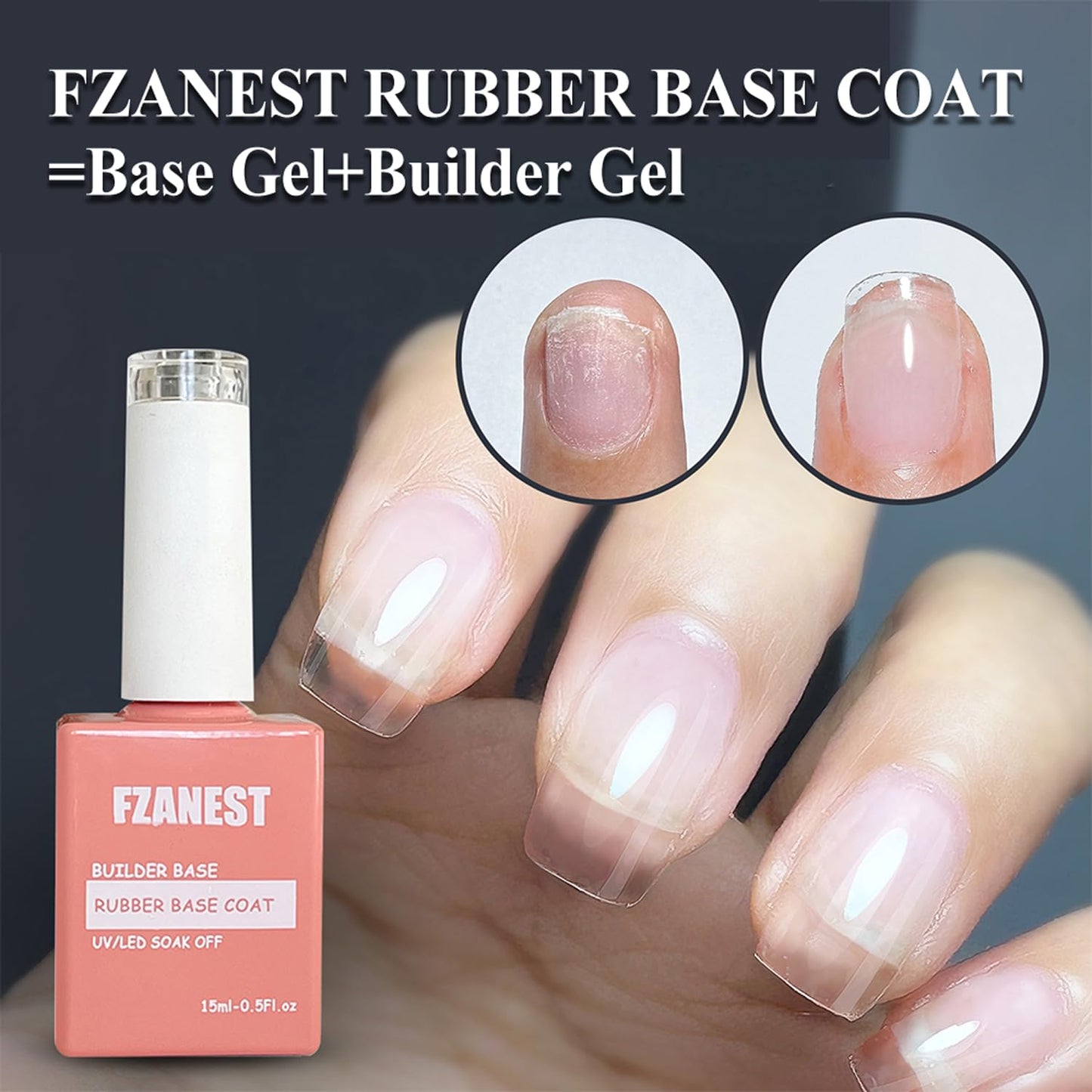 FZANEST Natural Nude Pink Gel Polish Rubber Base Builder Gel, Elastic Base Coat, Quick Extension